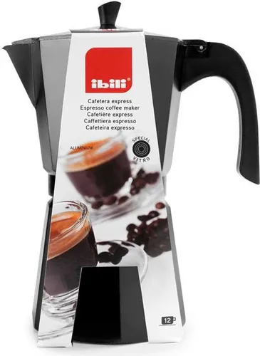 IBILI Express-Kaffeekocher Bahia Negra, 9 Tassen - Espressokocher aus Aluminium mit Bakelitgriff, 450 ml für traditionelle italienische Espressozubereitung, BPA-frei und stilvolles Design in Schwarz.