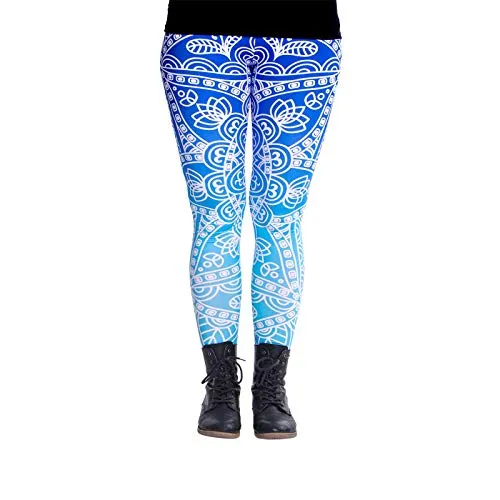 cosey - Bunte Bedruckte Mandala-Leggings (Einheitsgröße) - Design Mandala Ombré-Blue