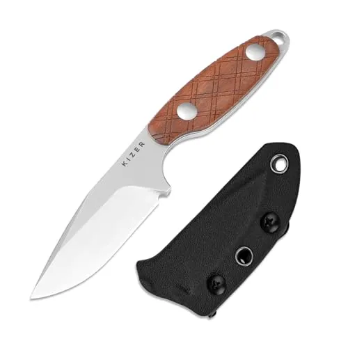 Kizer Muskrat Feststehender Messer, 8 cm S35VN Hals mit Mkuruti Holzgriff Feste Klinge EDC Messer für Männer Frauen, für Outdoor-Jagd Wandern Überleben Camping mit Scheide, 1064A2
