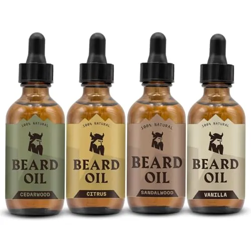 Striking Viking Bartöl 4er-Pack – Bartpflege für Männer - Bartöle mit Zitrus, Vanille, Sandelholz & Zedernholz-Düften, angereichert mit Argan- & Jojobaöl für gesundes, weiches Bartwachstum ohne Juckreiz.