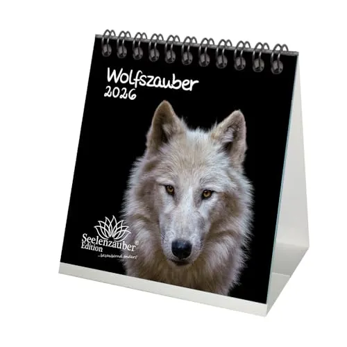 Wolfszauber Tischkalender 10cm x 10cm für 2026 Wolf und Wölfe - Seelenzauber