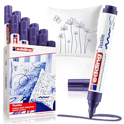 Edding Textilmarker 4500 rund 2-3mm violett | 10 Stück - Vielseitige Textilmarker in violett, ideal für kreative Projekte auf Stoff. Mit einer runden Spitze für präzise Linien und lebendige Farben.