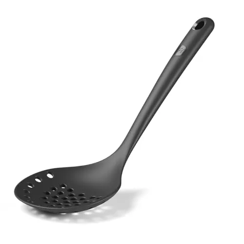 Hoffmann Schaumlöffel aus Silikon mit Edelstahlkern, Anthrazit, 32 cm Länge, Hitzebeständig bis 200°C, Spülmaschinenfest, schonend für Antihaftbeschichtung, Küchenhelfer, Sieblöffel, Schaumkelle