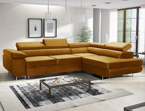 Sofa mit Schlaffunktion und Bettkasten in gold von Moderno Meble