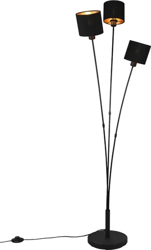 Kleine LED Standleuchte 3 flammig mit TEXTIL Lampenschirm - Moderne Stehlampe in Schwarz mit 3 E14 Fassungen und dimmbaren LED Leuchtmitteln für ein gemütliches Ambiente und individuelles Lichtdesign.