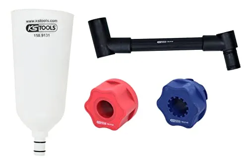 KS Tools 150.9155 Öl-Einfülltrichter-Satz mit drehbarem Winkelarm für VAG, 4-tlg, Weiß