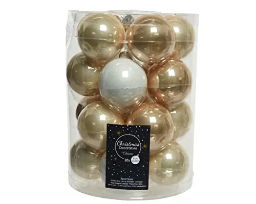 Kaemingk Weihnachtskugeln Glas 6cm x 20 Stück Christbaumkugeln Set beige weiß Creme Hellbraun