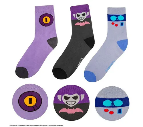 Cinereplicas Socken Socken Set: Brawl Stars 8-Bit, Rico & Mortis (3 Paar)