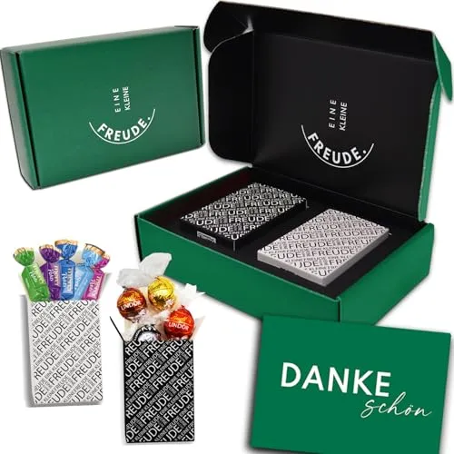 EINE KLEINE FREUDE. | Einzigartige „DANKESCHÖN“ Geschenkbox mit feinsten Schokolade Pralinen & Grußkarte zum Danke sagen