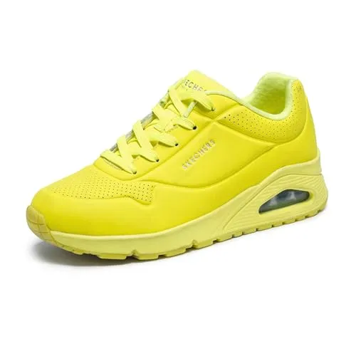 Skechers Damen Uno Night Shades Sneaker - Neon Yellow Durabuck, 41 EU - Damen-Sneaker mit luftgekühltem Memory-Schaum für optimalen Komfort und eine stylische Keil-Passform.