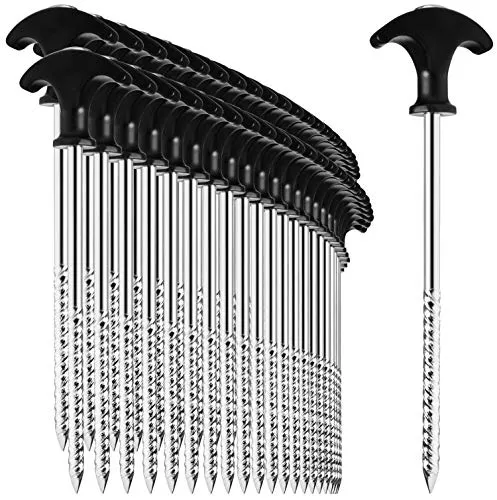 com-four® 48x Zelt-Heringe aus Stahl - robuste Erdnägel mit Gewinde für Camping und Outdoor - ideal für normalen und harten Boden mit T-Griff