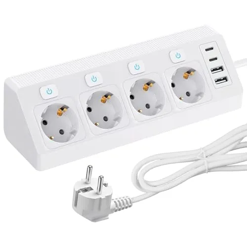 Ecksteckdose 4-fach mit USB und USB-C – 8 in 1 Überspannungsschutz
