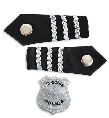 Fries Polizei-Kostüm 3-tlg Polizei Set Schulterklappen Polizeiabzeichen Emblem Kostüm
