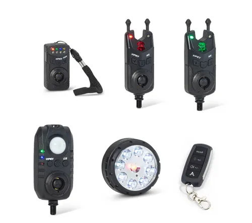 ANACONDA Vipex RS Profi Set 2 + 1 + TL + BW Bissanzeiger - Bissanzeiger Set mit akustischen Signalen und praktischer Zeltlampe, ideal für professionelle Angler und Nachtangeln.