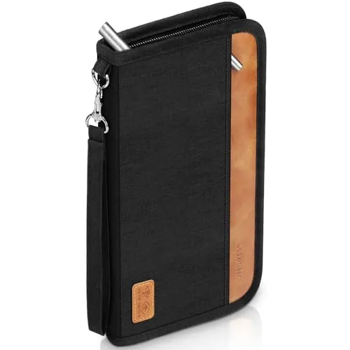 Looxmeer Reisepass Tasche Familie Reiseorganizer mit RFID-Blocker, Tragbare Reisepasshülle Ausweistasche für Damen und Herren, Schwarz und Braun