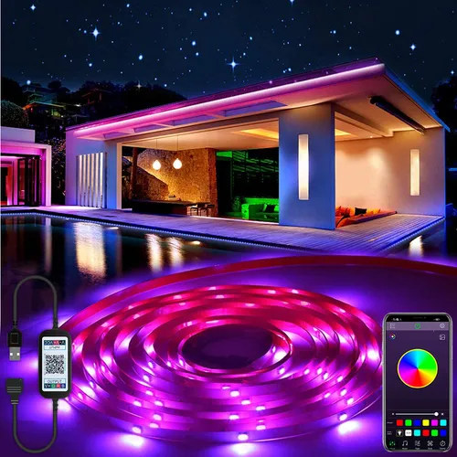 LED Strip 5m, 300 LED Streifen 5m Selbstklebend Bluetooth App RGB LED Band,Wasserdichte Beleuchtung für Zimmer Gaming Party TV Schlafzimmer Wohnzimmer