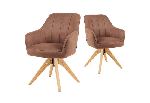 DUBI Möbel Drehstuhl Mika-Noah 2er-Set, Federkern, Eiche geölt, 360° drehbar im 2er-Set