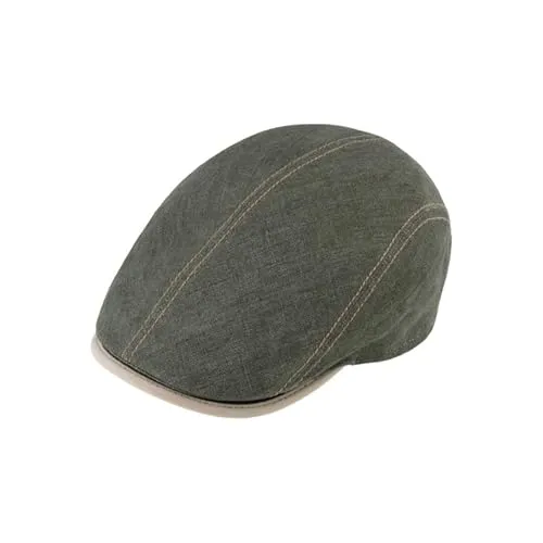 Fiebig Flat Cap Brighton Leinen - Elegante Schiebermütze aus hochwertigem Leinen mit Kontrastnähten, ideal für stilbewusste Träger. Made in Italy, Größe 57/M, Farbe 707-Oliv.