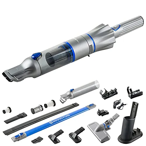 Genius Invictus One 2.0 Handstaubsauger + Bodenstaubsauger 23-TLG blau - Beutellos und kabellos mit 13000PA Saugkraft, ideal für gründliche Autoreinigung und Allergiker