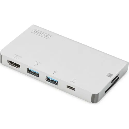 Digitus USB-C Dockingstation - Multiport Travel Dock mit 4K HDMI, 6 Ports inklusive Ladefunktion für Mobilgeräte und ideal für unterwegs