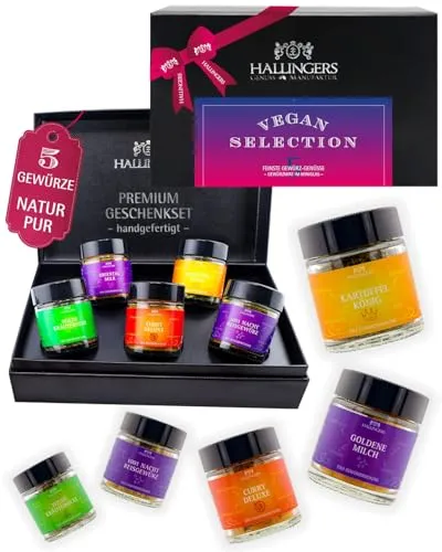 Hallingers Genuss Manufaktur Vegane Grillgewürze Geschenkset – 5 vegane Premium Gewürze zum Grillen & BBQ in edler Geschenkbox, Gewürze Set