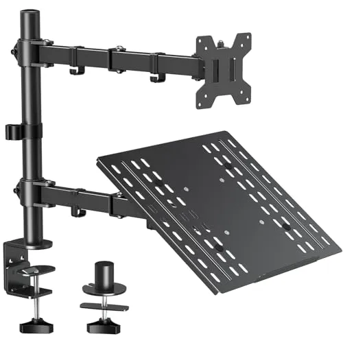ELIVED Monitor Halterung mit Laptop Arm für die meisten 13-27 Zoll LCD LED Bildschirme und bis zu 15,6 Zoll Notebooks, VESA 75x75-100x100mm, EV024