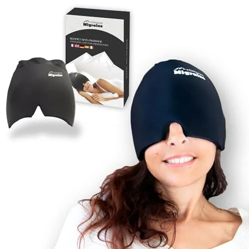 Kälte-Kopfschmerz-Kappe mit Gel – Kompressionsmaske gegen Migräne & Kopfschmerzen – Gel-Kühlpack – Ultra-kühlend (617g) + Reißverschlusstasche – CLIMSOM MIGRAINE