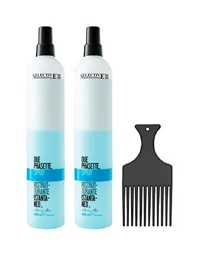 Selective Artistic Hair Due Phasette 450ml Restrukturierungs-Spray für Katikula und Kapillarfiber (2 Stück) + Afro Kamm