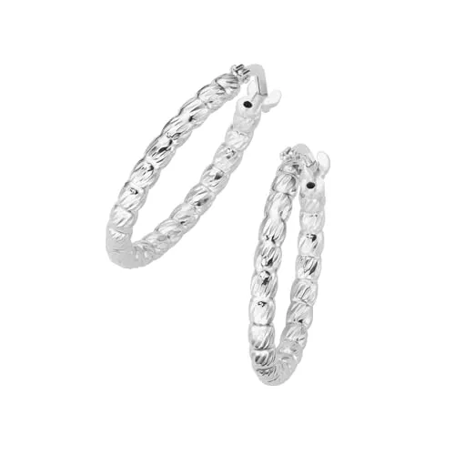 Smart Jewel Creolen mit diamantierter Oberfläche – 925 Sterling Silber - Ohrringe für Damen aus rhodiniertem oder vergoldetem 925 Sterling Silber, mit strukturierter Oberfläche und Bügelverschluss, perfekt für jeden Anlass und stilvoll verpackt.