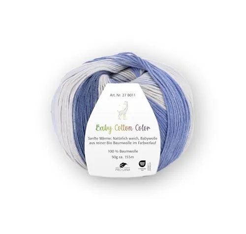 Produktbild Pro Lana Baby cotton COLOR (organic) 50g/155m Lauflänge, 100 % Bio-Baumwolle (Oeko-Tex zertifiziert), NS 3,0-3,5 (hellgrau/blau)