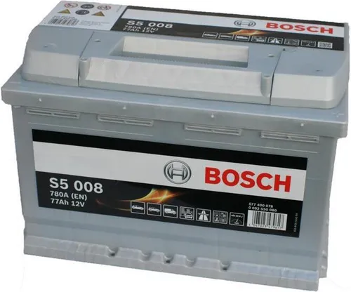 Bosch S5 008 Autobatterie 12V 77Ah 780A - Autobatterie für PKW, hohe Startleistung und langlebig – ideal für zuverlässige Fahrzeugstarts auch bei extremen Wetterbedingungen.