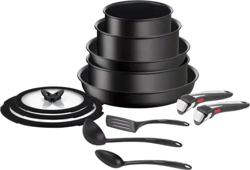Tefal Ingenio Unlimited ON 13 pcs Set - Pfannen-Set mit stapelbarem Design und abnehmbaren Griff, der bis zu 10 kg trägt. Ideal für platzsparende Aufbewahrung und 10 Jahre Garantie auf den Griff.