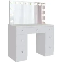 DELUKE Schminktisch DIJON Holz Weiß mit LED-Spiegel