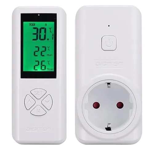 Kabellose Temperaturgesteuerte Steckdose mit Fernbedienung - Thermostat mit eingebautem Temperatursensor für Heiz- und Kühlgeräte, sorgt für stabile Raumtemperatur und Energieeinsparung, ideal für Schlafzimmer und Wohnzimmer.