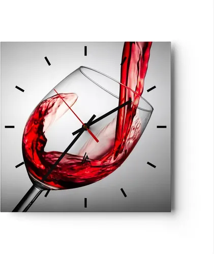 Wanduhr - Quadrat - Glasuhr - Trinken glas wein - 30x30cm - Schleichendes Uhrwerk - Lautlos - zum Aufhängen bereit - Dekoration Modern - Wanddekoration aus Glas - C3AC30x30-2258