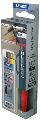 Markal TRADES-MARKER DRY 2IN1 95301 Tieflochmarker - Praktischer 2-in-1 Tieflochmarker mit extra dünner Metallspitze für präzise Markierungen, auch an schwer zugänglichen Stellen. Ideal für verschiedene Oberflächen und langlebig im Einsatz.