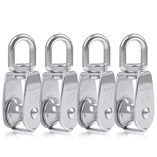 4PCS Riemenscheibe Einzelsatz doppelte Umlenkrollen Riemenscheibe für Seil 25mm Edelstahl Flaschenzüge Umlenkrolle klein Flaschenzug Einzelsatz Roller 304 Edelstahl M25 Roller Tragkraft 150kg Silber
