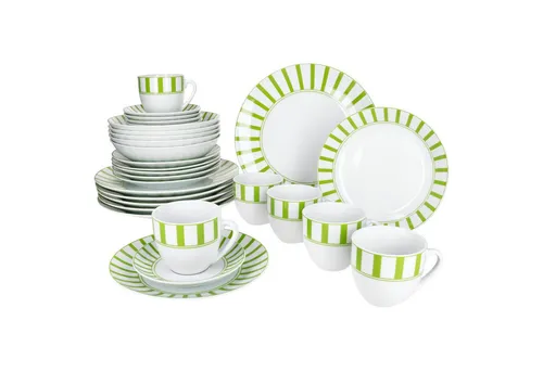 MamboCat Kombiservice Split grün 30tlg - Elegantes 30-teiliges Porzellan-Kombiservice in frischem Grün, ideal für stilvolle Tischgedecke und besondere Anlässe.