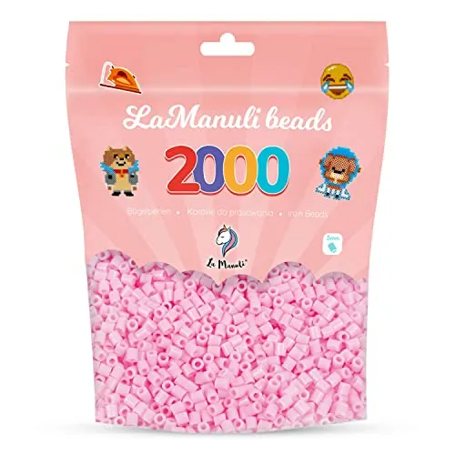 La Manuli Bügelperlen ca. 2000 Stück Midi Perlen Im wiederverschließbaren Beutel | Nachfüllset Bastelperlen Mit jeder Marke Beads kompatibel | 5 mm Steckperlen (Hellrosa)