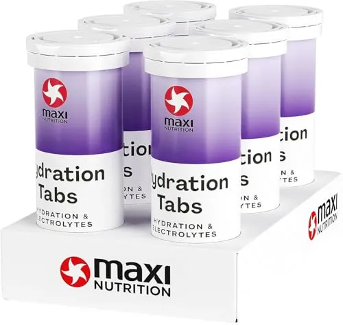 MaxiNutrition Hydration Tabs Black Currant, Elektrolyte-Tabletten für erfrischendes Fitnessgetränk, Regenerierung des Mineralhaushalts, zuckerfrei, vegan, ohne künstliche Aromen, 1 Stück (6er Pack)
