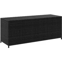 vidaXL Garten-Auflagenbox Schwarz 150x50x60 cm - Gartenbox aus hochwertigem Poly-Rattan, vielseitig als Aufbewahrung oder Sitzbank nutzbar, mit stabilem Stahlrahmen und modernem Design für jeden Außenbereich.