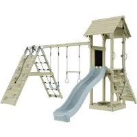 OutdoorToys Spielturm - Robuster Spielturm aus Holz in Eisblau, ideal für Kinder ab 3 Jahren. Fördert die motorischen Fähigkeiten und sorgt für stundenlangen Spielspaß im eigenen Garten.