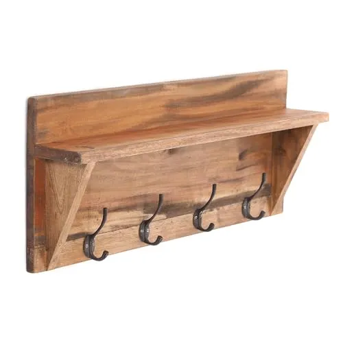 DESIGN DELIGHTS Rustikale Wandgarderobe mit Regal - 60x26x10cm aus Recyclingholz - Wandgarderobe mit 8 Kleiderhaken und Ablage für Ordnung im Flur. Handgefertigt aus massivem Recyclingholz, jedes Stück ein einzigartiges Unikat.