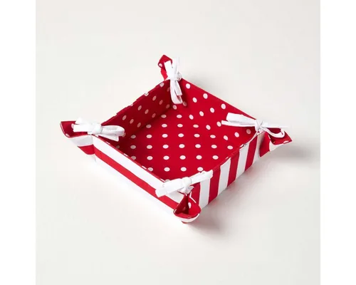 Homescapes Brotkorb Faltbarer Brotkorb – Polka Dots rot, Wende-Design