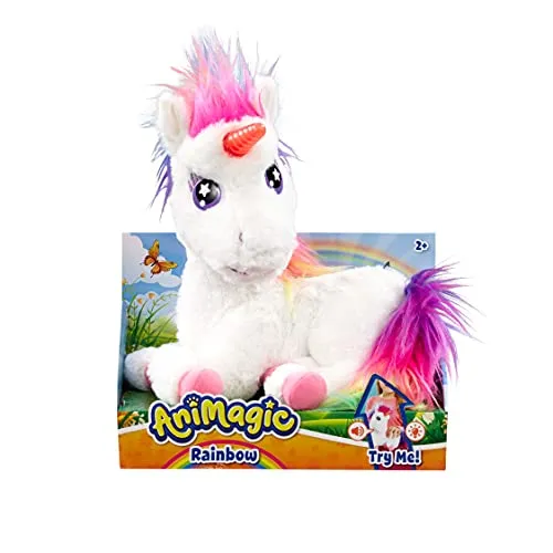 Animagic Einhorn Rainbow (24 cm) - Plüsch Einhorn (24 cm) mit buntem Regenbogen-Design, ideal als Geschenk für kleine Einhorn-Fans und für fantasievolles Spielen.