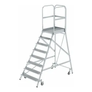 MUNK Podestleiter 50108 - fahrbar, 8 Stufen, 292 cm Höhe - Leitern - Robuste und fahrbare Podestleiter mit rutschfester Plattform für sicheres Arbeiten bis 3,9 m, ideal für professionelle Einsätze.