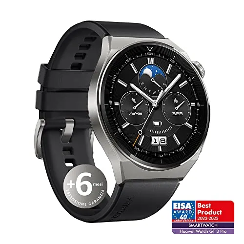 HUAWEI Watch GT 3 Pro 46 mm Smartwatch für Herren, Zifferblatt aus Saphirglas, Gesundheitsüberwachung 24 h, Batterielebensdauer bis zu 14 Tage, 5 ATM, GPS, Fluor-Elastomer + 6 Monate
