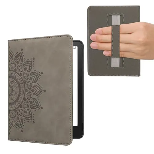 kwmobile Klapphülle kompatibel mit Amazon Kindle Paperwhite (2024)/Colorsoft - Hülle aus Kunstleder für eReader - mit Handschlaufe - Aufgehende Sonne Grau