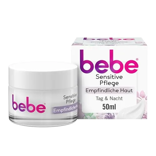bebe Sensitive Pflege 50ml, spendet 24h Feuchtigkeit für empfindliche Haut mit Sheabutter, trägt sich angenehm auf der Haut und riecht dezent