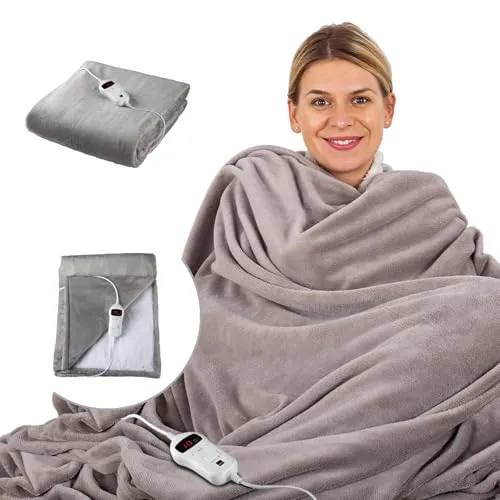 SENSIOHOME Elektrische Luxus-Heizdecke Grau – Flanell-Fleece mit Teddy-Effekt
